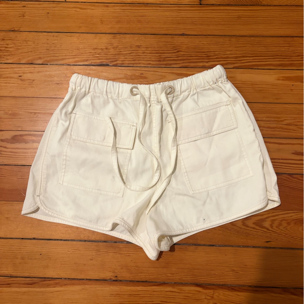 Tanya Taylor Cream Drawstring Pocket Athletic Shorts
